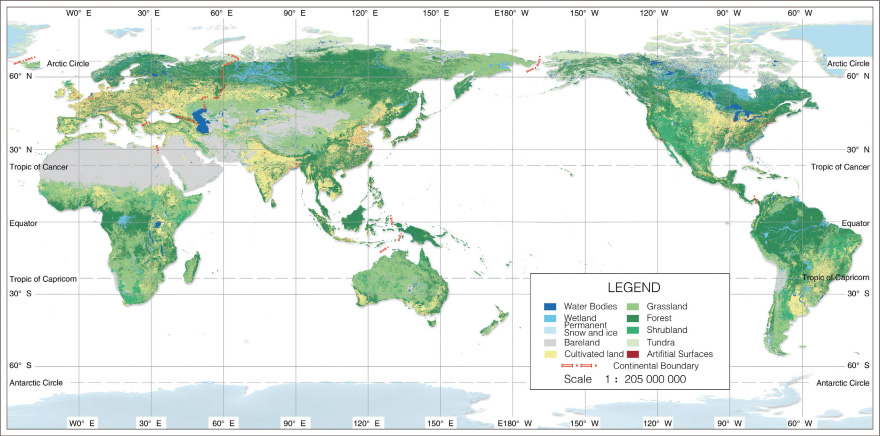 51Earth参考GlobeLand30自然生态用地分类、生态分类、植被密度图信息
